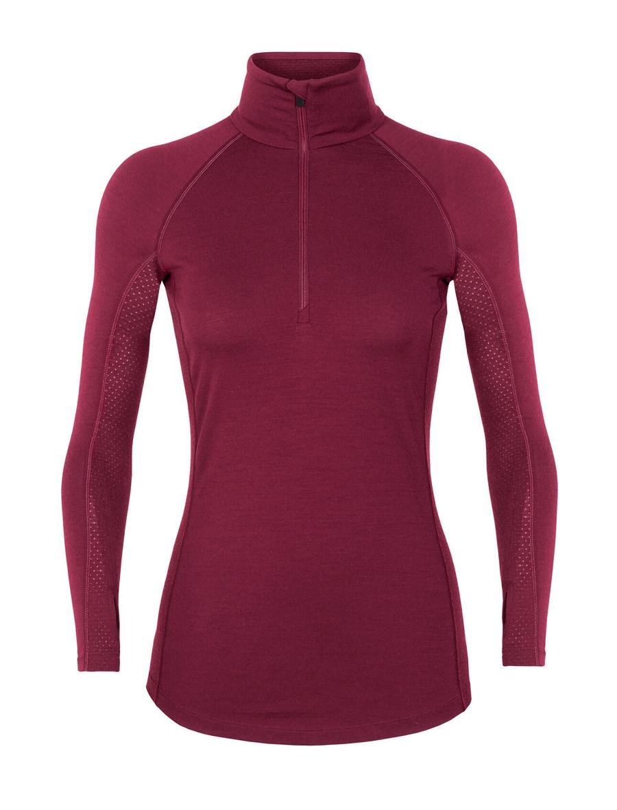 Women\'s Icebreaker BodyfitZone™ Merino 200 Zone Thermal Long Sleeve Half Zip Top Base Layers Cherry | CA 1081QMAZ